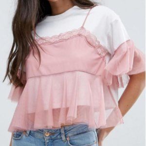 NWT ASOS Lace Cami top in pink - size 6